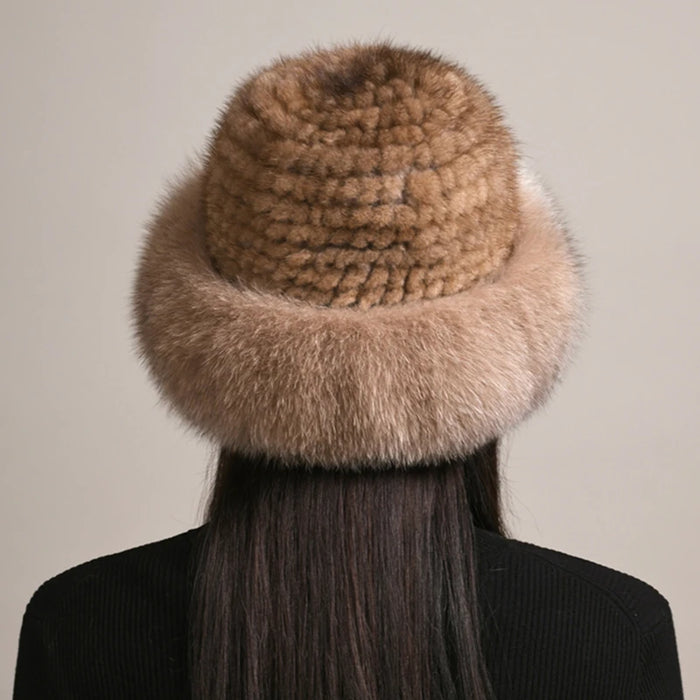 New Women Winter Luxury Knitted Real Mink Fur Bomber Hat Natural Warm Fox Fur Cap Girls Quality Soft 100% Genuine Mink Fur Hats