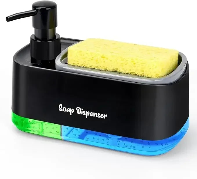 Hand and Dish Soap Dispenser Dual Soap Dispenser with Sponge Holder 3-in-1 Countertop Soap Pump Dispenser for Kitchen Sink