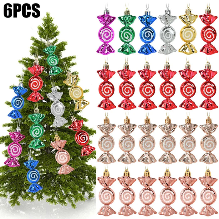 6pcs/box Christmas Candy Pendant Xmas Tree Hanging Ornaments