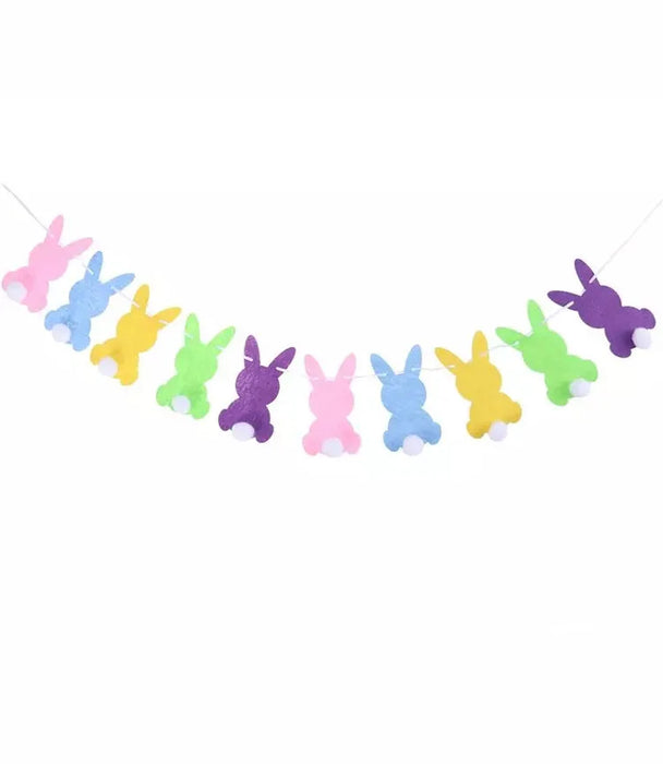 Happy Easter Banner Easter Wreath Easter Eggs Bunny Hanging Swirls Ornaments Indoor Outdoor Spring Easter Themed Party Supplies