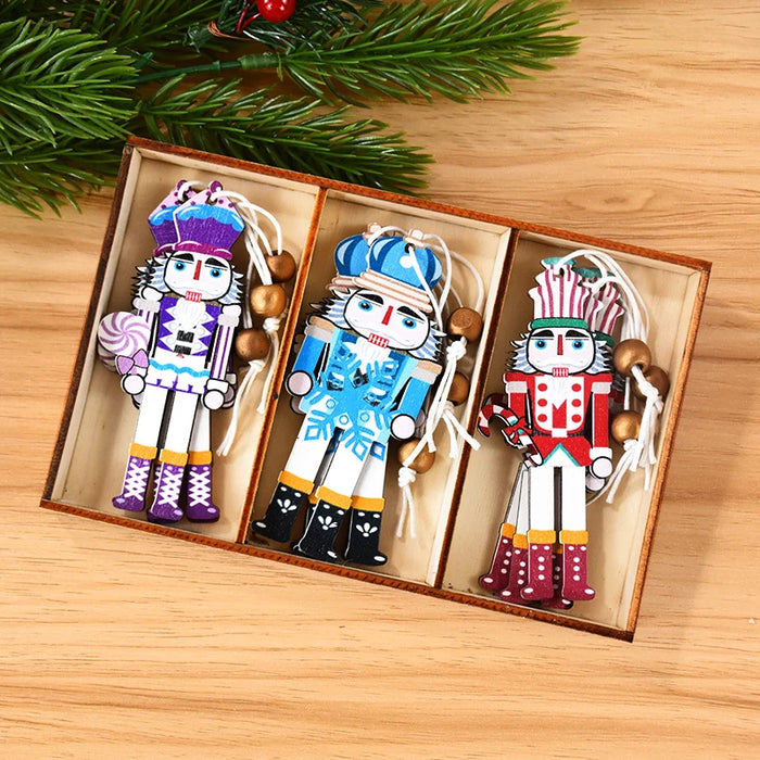 9pcs Christmas Nutcracker Soldier Wooden Pendant Xmas Tree Hanging Ornament