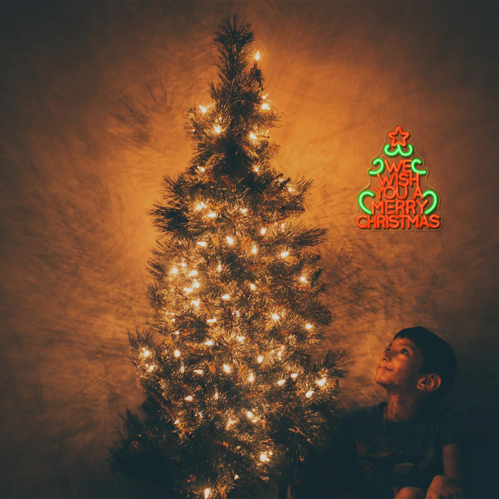 Merry Christmas Neon LED Sign Xmas Tree Shaped Room Decoraiton