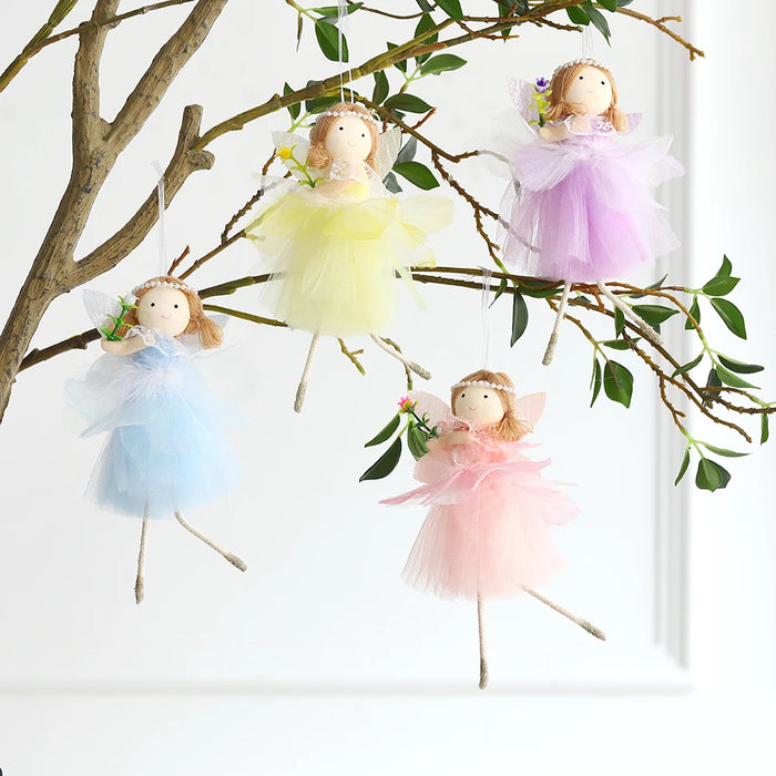 24cm Easter Flower Bunny Ornaments Pink Yellow Gauze Skirt Bunny Easter Party Decor Supplies Home Desktop Decorations Kids Gifts