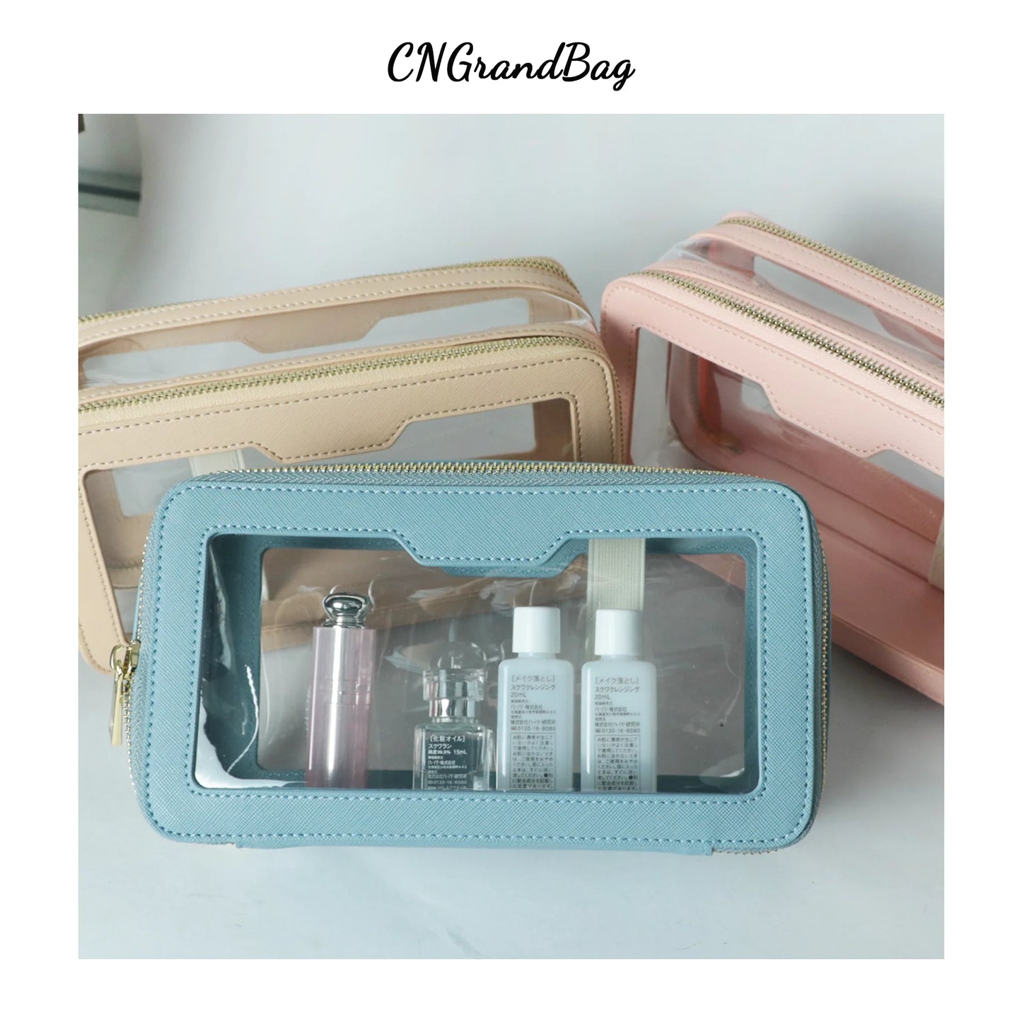 Custom Letters Saffiano Leather Cosmetic Bag Portable Capacity