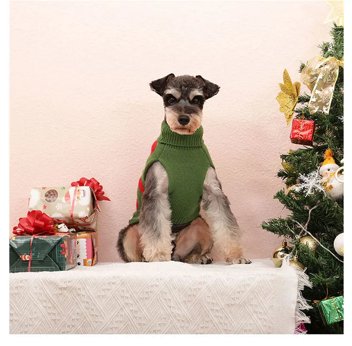 Puppy Knit New Year Dog Turtleneck Winter Clothes Pullover Green Sweatshirts Ugly Knitted Christmas Cat Sweater for Small Dogs