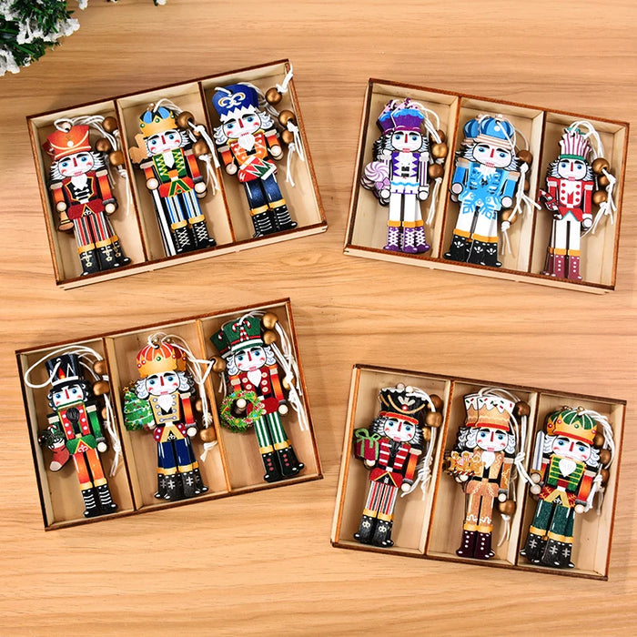 9pcs Christmas Nutcracker Soldier Wooden Pendant Xmas Tree Hanging Ornament