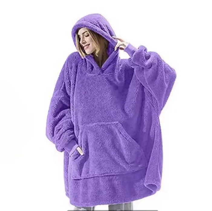 MIDSUM Winter Hooded Sweater Blanket Women Oversized Fleece Blanket With Sleeves Large Pocket Warm Thick TV Hoodie Robe Couple