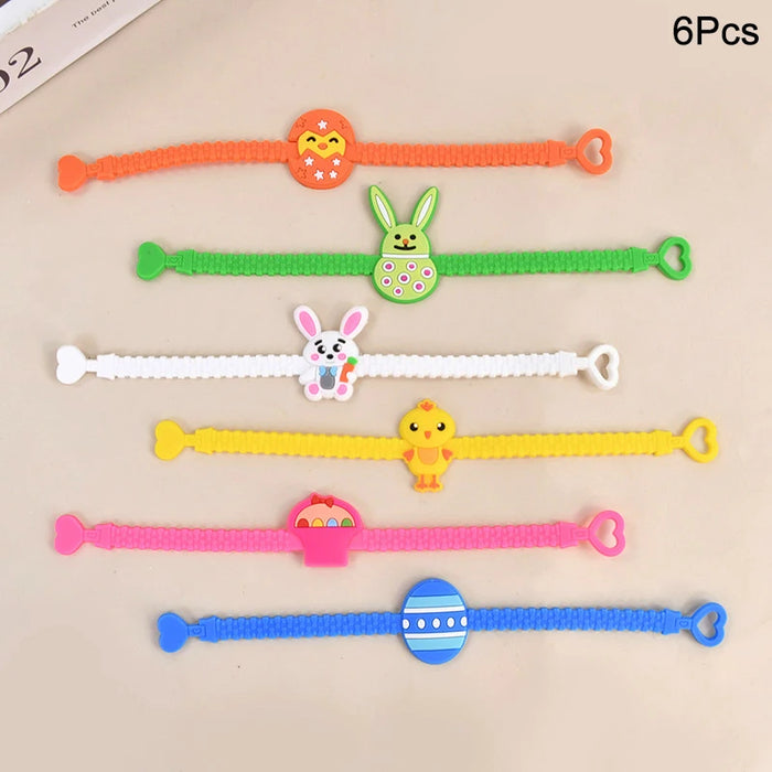 Easter Kids Gift Rabbit Eggs Bracelets Silicone Ring Keychains Happy Easter Birthday Party Favors Goodie Bag Basket Filler Toys