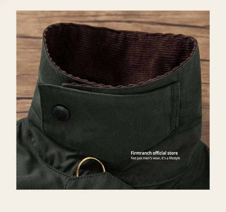 British Vintage Oil Wax Hunting Jacket Cargo Waterproof Trench Coat