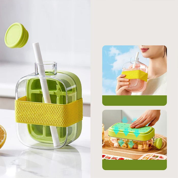 Summer Ice Cube Tray With Straw 2 in1 Ice Tray And Water Bottle For Ice Maker Silicone Ice Cube Portable Kettle Reusable Icecup