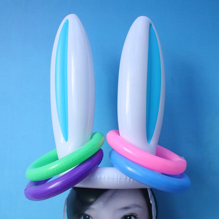 Easter Party Game Inflatable Rabbit Ear Hat Bunny Ears Ring Toss Game Kid Toys Funny Gift Family Game Birthday Party Supplies