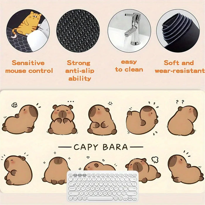 Cute Cartoon Brown Capybara Mouse Pad Large Computer Office Game Table Mats XXL 90x40 Rubber Non-slip Keyboard Mat Long Desk Pad