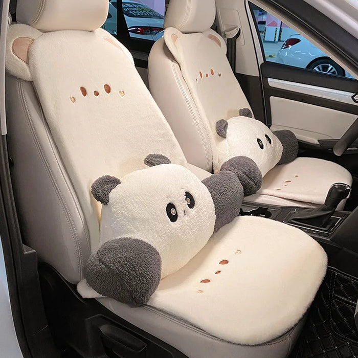 Plush Cute Cartoon Car Seat Cushion Pad Full Set Breathable Four Seasons Car Seat Cover Anti Slip Interior Accessories Universal