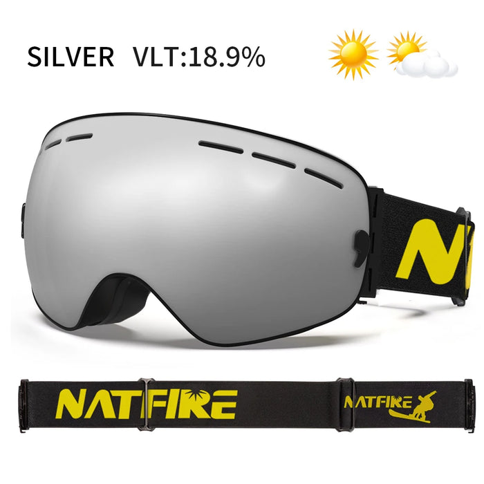 Ski Goggles Pro 100% UV400 Protection Anti Fog Interchangeable Lens Skiing Glasses Snowboard Snow Goggles for Men Women Natfire