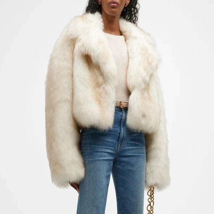 Luxury Brand Runway Fashion Gradient Cropped Fluffy Fur Jacket Coat