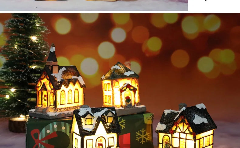 LED Christmas Decorations Resin Small House Micro