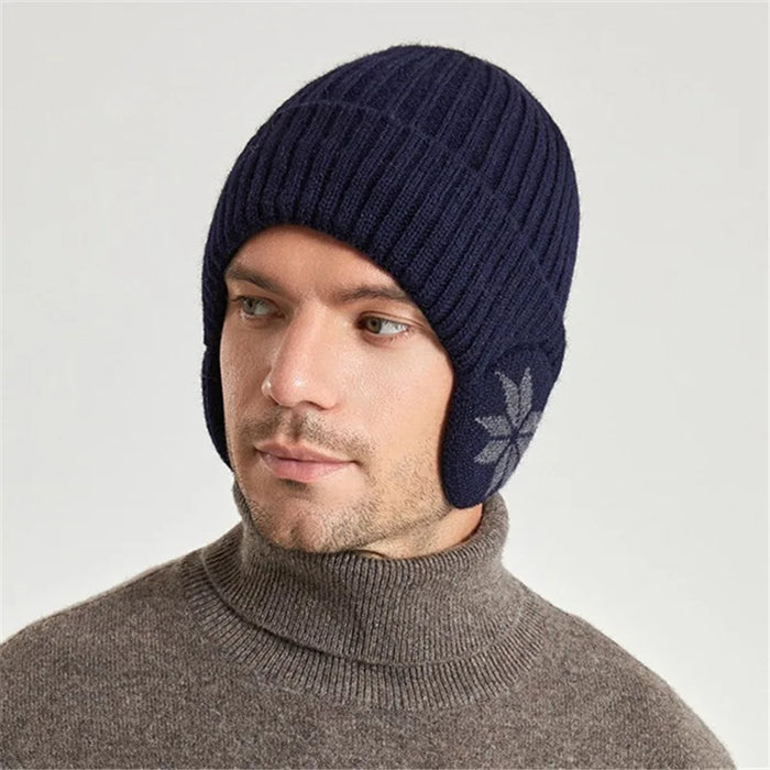 New Unisex Add Fur Lined Winter Knitted Hat With Earflap Fashion Beanie Hats For Men Women Outdoor Classic Keep Warm Cap