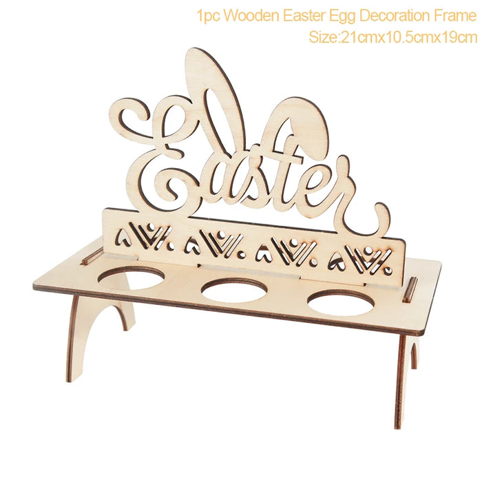 Easter Decoration for Home Wooden Easter Egg Holder Shelves DIY Craft Handmade Ornaments Kids Gift Happy Easter Party Decor 2025