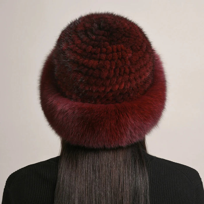 New Women Winter Luxury Knitted Real Mink Fur Bomber Hat Natural Warm Fox Fur Cap Girls Quality Soft 100% Genuine Mink Fur Hats