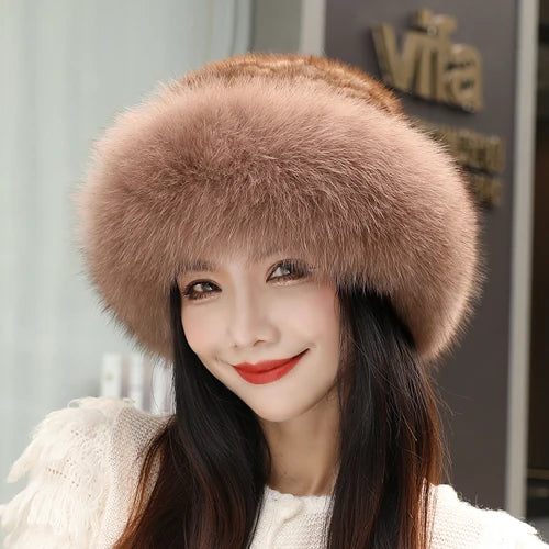 New Women Winter Luxury Knitted Real Mink Fur Bomber Hat Natural Warm Fox Fur Cap Girls Quality Soft 100% Genuine Mink Fur Hats