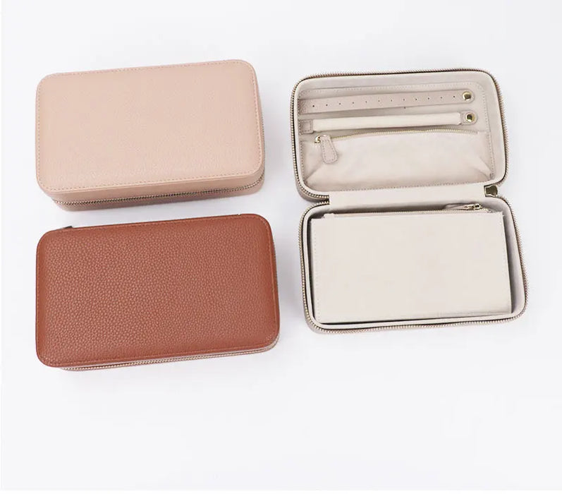 Personalized Emboss Gold Name Pebble Leather Jewelry Storage Box
