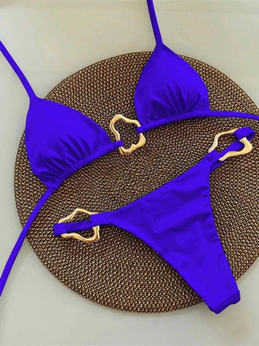 S - XL New 7 Colors Halter Metal Ring Bikini Female Swimsuit Women Swimwear Two-pieces Bikini set Bather Bathing Suit Swim V6406