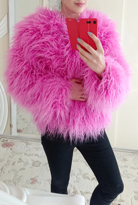 Fur Coats Women Fashion Pink Faux Fur Coat Elegant Thick Warm