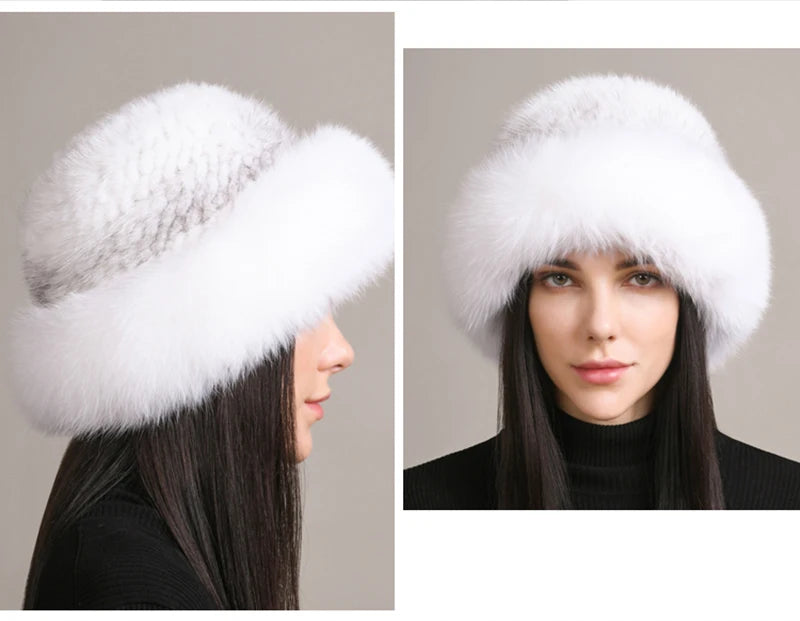 New Women Winter Luxury Knitted Real Mink Fur Bomber Hat Natural Warm Fox Fur Cap Girls Quality Soft 100% Genuine Mink Fur Hats