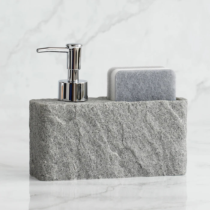 Soap Dispenser with Sponge Kitchen Sink and Bathroom Soap Dispenser Imitation black rock Liquid Hand and Dish Soap Dispenser