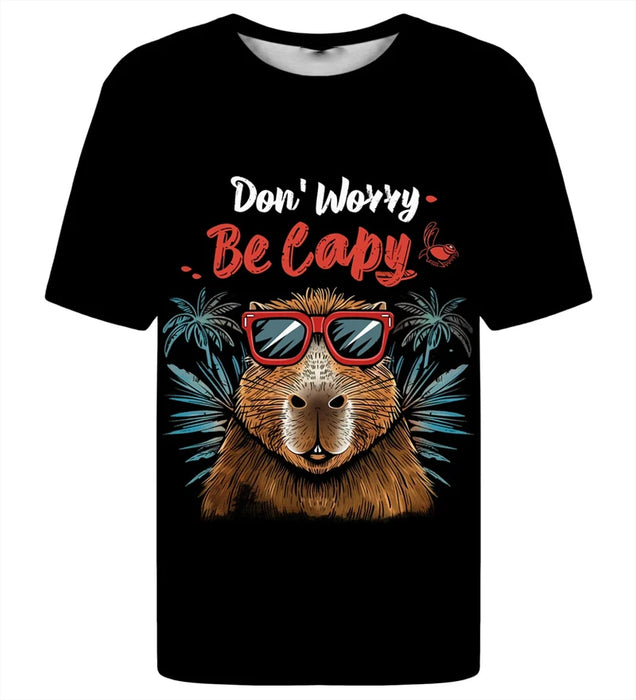 Fashion Fun Capybara Print T-shirt For Men's Clothing Soft Short Sleeve T Shirts Street Harajuku Trend Hip Hop Music Tee Top