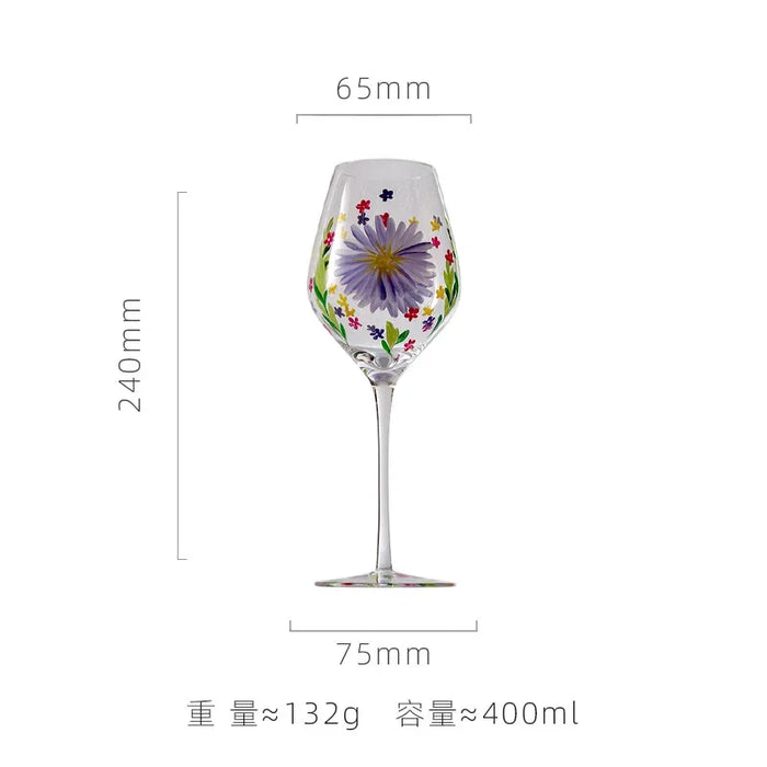 1 Piece Hand Painted Glass Goblet Cup Creative Red Wine Glasses Whisky Cup Flower Painted Stemware for Wedding Party Events