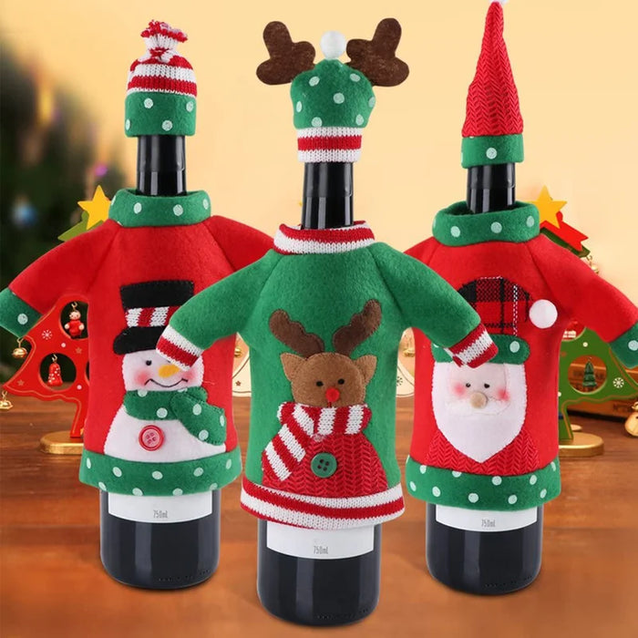 Christmas Wine Bottle Set Golden Velvet Dress Sleeve