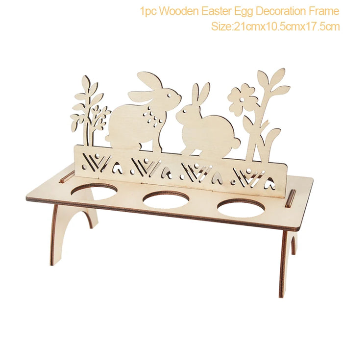 Easter Decoration for Home Wooden Easter Egg Holder Shelves DIY Craft Handmade Ornaments Kids Gift Happy Easter Party Decor 2025