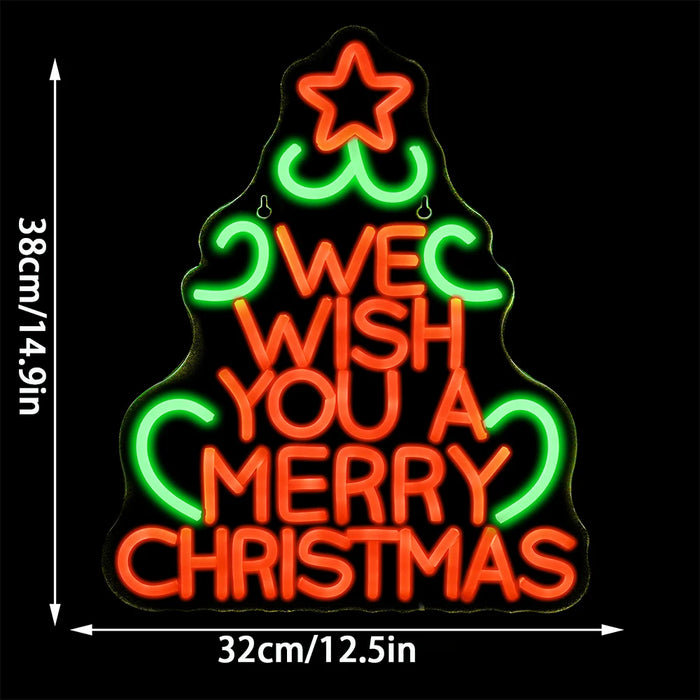 Merry Christmas Neon LED Sign Xmas Tree Shaped Room Decoraiton