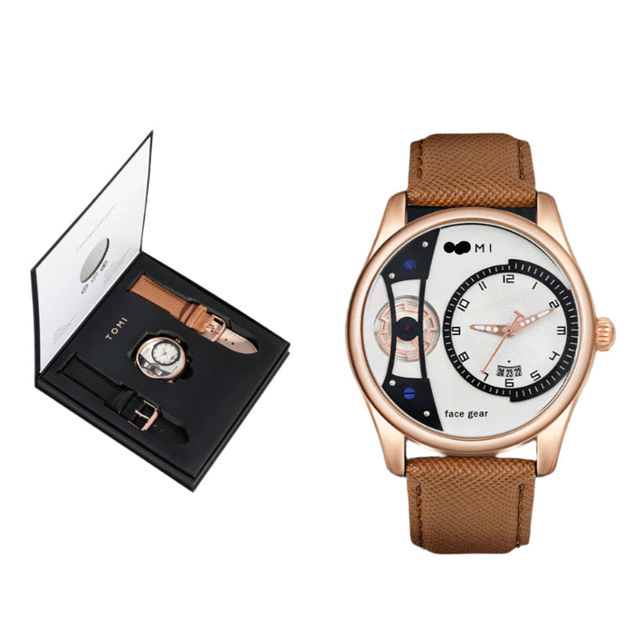 Set Gift Box for Men's Minimalist Business Watch Luxury Versatile Double Strap Detachable Watch Festival Gift