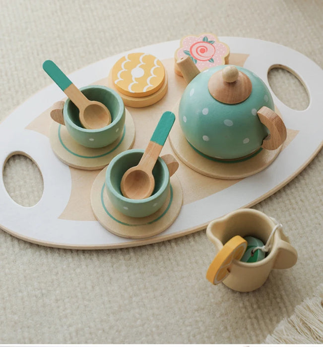 Wooden Afternoon Tea Set Toy Pretend Play Food Learning