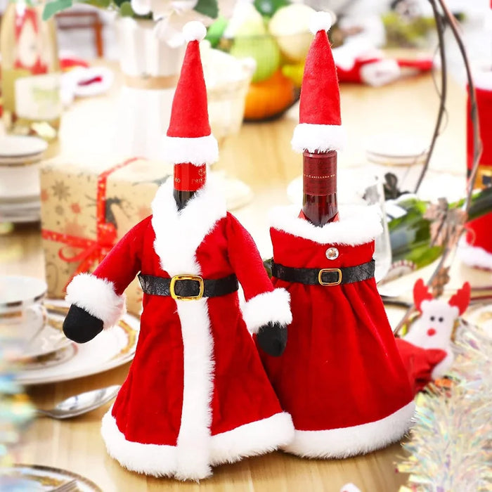 Christmas Wine Bottle Set Golden Velvet Dress Sleeve