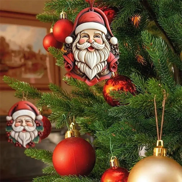 Colorful 2D Santa Hanging Ornament Santa Claus Cartoon Christmas Tree Pendant