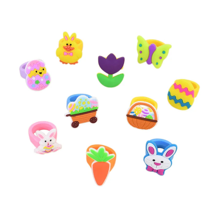 Easter Kids Gift Rabbit Eggs Bracelets Silicone Ring Keychains Happy Easter Birthday Party Favors Goodie Bag Basket Filler Toys