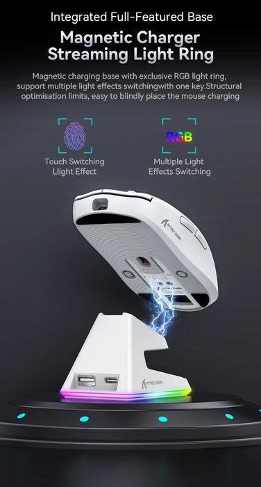 Attack Shark X6 PAW3395 Bluetooth Mouse,Tri-Mode Connection,RGB Touch Magnetic Charging Base