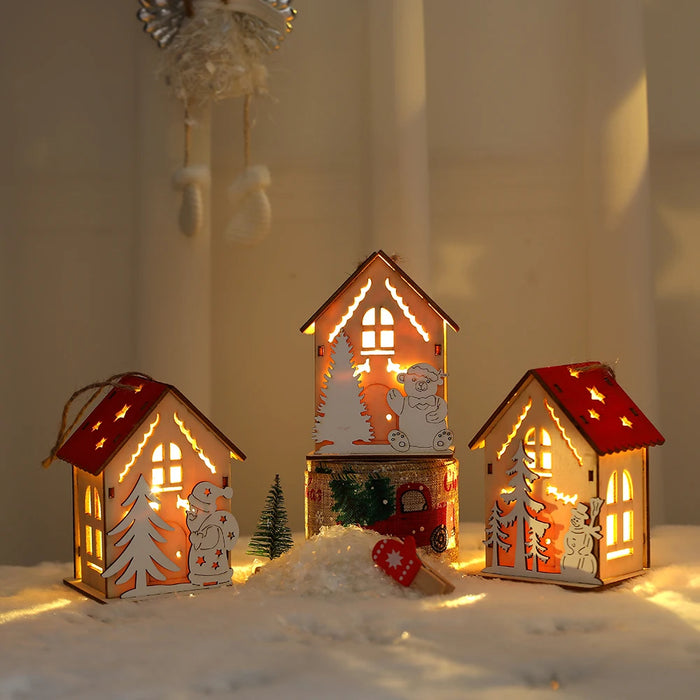 Wooden House Pendant Snowman Elk Santa Claus House Lighting Cabin