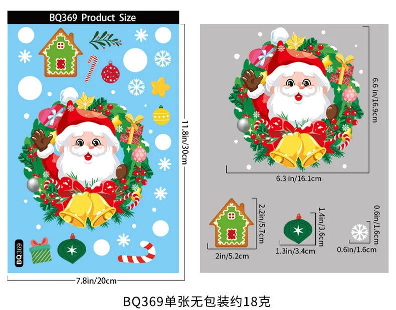 Santa Claus Reindeer Window Glass Stickers Snowman Snowflake