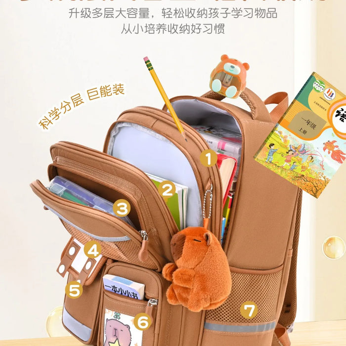 Capybara Children Cartoon School Backpack with Wheels Students Bags for Girls Boys Trolley  Schoolbag Rolling Wheeled Backpacks