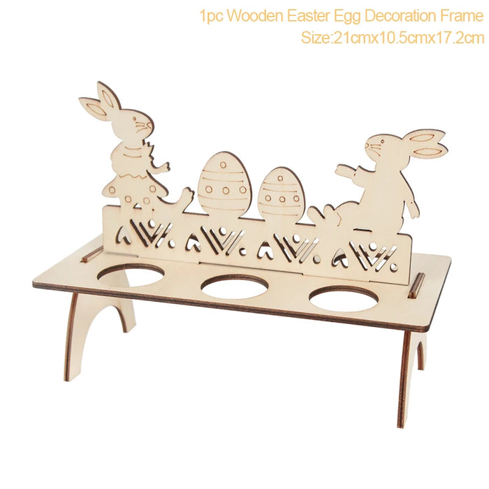 Easter Decoration for Home Wooden Easter Egg Holder Shelves DIY Craft Handmade Ornaments Kids Gift Happy Easter Party Decor 2025