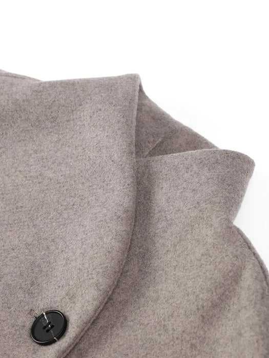 Retro Loose Casual Woolen Coats Double Breasted Stand Collar Short Jacket