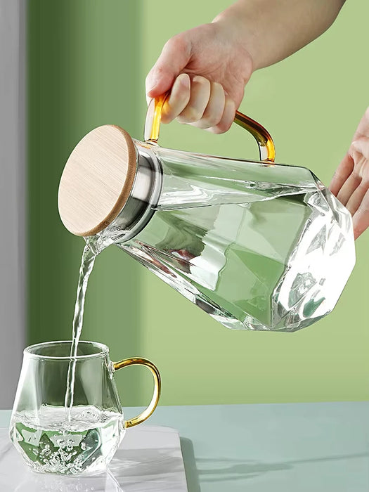 2L Large Capacity Cold Water Bottle Glass Heat-Resistant High Temperature Cold Water Bottle Teapot Set Boiling Water Cup