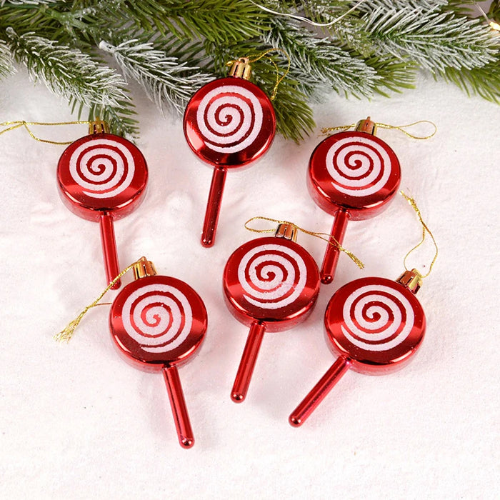 6Pcs Christmas Red Candy Crutch Lollipop Xmas Tree Hanging Pendant Ornaments 2024 New Year Gift Christmas Home Decoration 2023