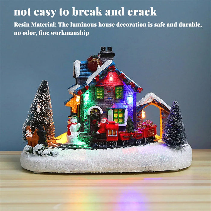 Small Train Christmas Village Figurines LED Lights Luminous Landscape Figurines