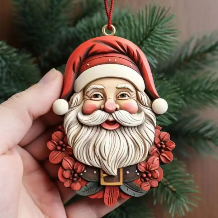 Colorful 2D Santa Hanging Ornament Santa Claus Cartoon Christmas Tree Pendant