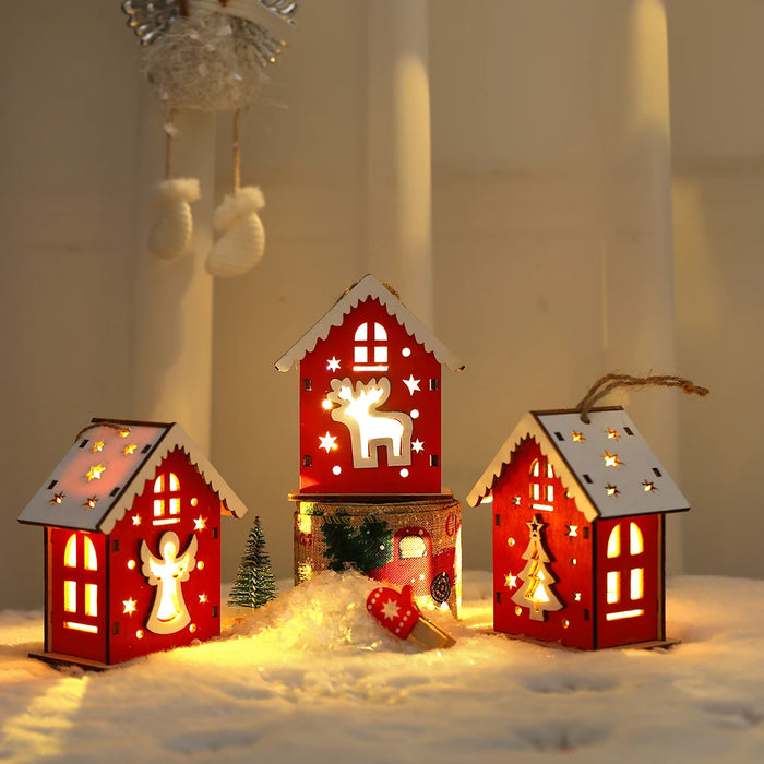 Wooden House Pendant Snowman Elk Santa Claus House Lighting Cabin